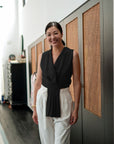 Aira Pleated Vest - Cream / Black
