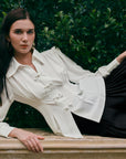 Grace Kelly Chiffon Shirt - White / Olive Green