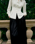 Grace Kelly Chiffon Shirt - White / Olive Green
