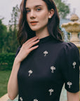 Chevonne Bejewelled Cheongsam - Black / Ice Blue