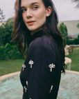Chevonne Bejewelled Cheongsam - Black / Ice Blue