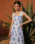 Limoncello Linen Maxi Dress - Lemons / Blue Floral