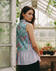 Tuileries Peplum Cheongsam Top - Navy Tulips / French Florals