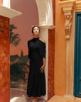 Lindsay Convertible Cape Maxi Cheongsam - Saffron Hibiscus / Black