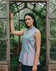 Tuileries Peplum Cheongsam Top - Navy Tulips / French Florals