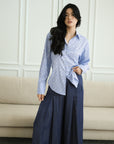 Mia Tie-Back Shirt - Blue Weave / White