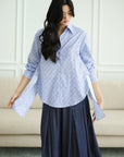 Mia Tie-Back Shirt - Blue Weave / White