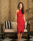 Clyo Halter Knot Dress - Red /Rose Pink