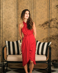 Clyo Halter Knot Dress - Red /Rose Pink