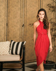 Clyo Halter Knot Dress - Red /Rose Pink