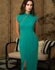 Ava Fitted Midi Cheongsam - Teal / Royal Purple / Coral (Pre-Order)