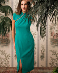 Ava Fitted Midi Cheongsam - Teal / Royal Purple / Coral (Pre-Order)
