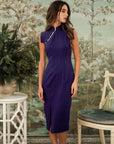 Ava Fitted Midi Cheongsam - Teal / Royal Purple / Coral (Pre-Order)