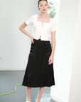 Carita Pleated Skirt - Black / Beige / Chambray
