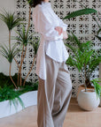 Mia Tie-Back Shirt - Blue Weave / White