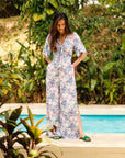 Rory Tie-Front Maxi Jumpsuit - Purple Ikat