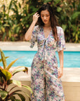 Rory Tie-Front Maxi Jumpsuit - Purple Ikat