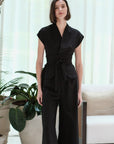 Maven Obi Jumpsuit - Black / Navy Pinstripes