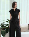 Maven Obi Jumpsuit - Black / Navy Pinstripes