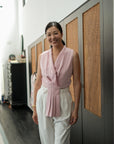 Aira Pleated Vest - Cream / Black