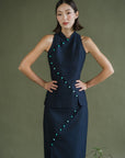 Tsuki Cheongsam Skirt - Dark / Light Chambray BACKORDER
