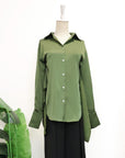 Mia Tie-Back Satin Shirt - Black / Olive Green