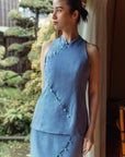 Tsuki Cheongsam Top - Dark / Light Chambray BACKORDER