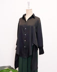 Mia Tie-Back Satin Shirt - Black / Olive Green