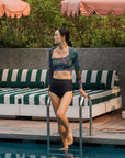 Make Wave Swim Top - Abstract Botanical / Black