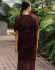 Coastline Crotchet Top - Cream / Black / Plum