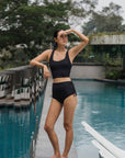 24/7 Swim Top - Abstract Botanical / Black