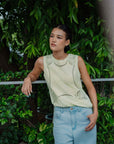 Elly Embroidered Tank - White / Lime Spritz