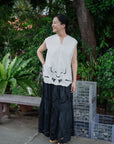 Sayang Embroidery Skirt - White / Midnight Blue