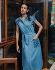 Ann Siang Embroidery Denim Dress Light/ Dark Chambray