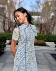 Lil' Aimee Lace Cheongsam - Lime Green & Chambray