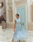 Levia Drop Waisted Maxi Dress - Baby Blue / Blush Pink