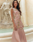 Levia Drop Waisted Maxi Dress - Baby Blue / Blush Pink