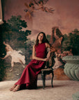 Estee Drop Waisted Maxi Cheongsam - Red / Black