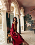 Estee Drop Waisted Maxi Cheongsam - Red / Black