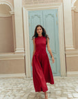 Estee Drop Waisted Maxi Cheongsam - Red / Black