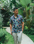 Tuileries Men's Shirt - Navy Tulips / French Florals