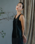 Mieko Beaded Satin Tank Top- Black / Ivory / Coffee Brown