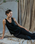 Mieko Beaded Satin Tank Top- Black / Ivory / Coffee Brown