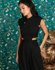 Athena Cut-Out Midi Jumpsuit - Black / Cobalt