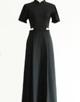 Signature Cut-Out Maxi Cheongsam with Sleeves - Black (Pre-Order)
