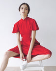 Signature Cut-Out Cheongsam with Sleeves - Red (Pre-Order)