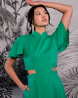 Signature Cut-Out Maxi Cheongsam with Sleeves - Emerald (Pre-Order)