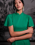 Signature Cut-Out Maxi Cheongsam with Sleeves - Emerald (Pre-Order)