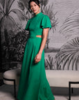 Signature Cut-Out Maxi Cheongsam with Sleeves - Emerald (Pre-Order)