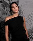Asymmetrical Off-Shoulder Top - Forest Green / Fuchsia / Black (Pre-Order)